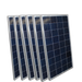 Six-pack of AIMS Power monocrystalline solar panels shown stacked at an angle, featuring dark blue photovoltaic cells, silver aluminum frames, and grid-pattern solar modules for RV, off-grid, and renewable energy systems.