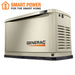Generac 7171 10kW aluminum standby generator with “Smart Power for the Smart Home” text and logo