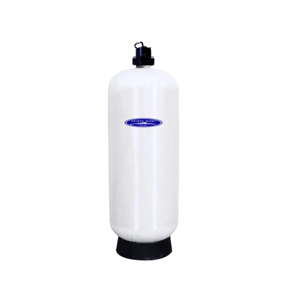 Crystal Quest SMART GAC Commercial Filtration System white vertical tank with black base.