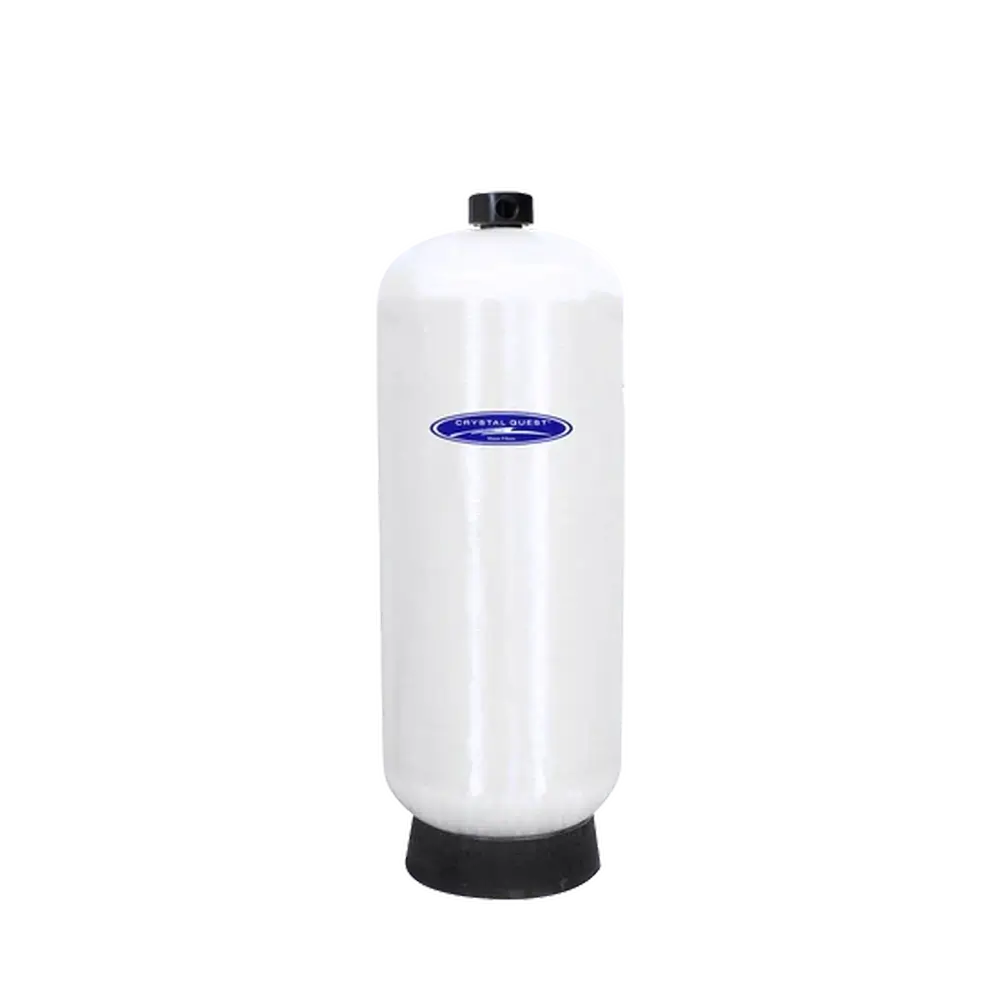 Crystal Quest demineralizing water filtration system with large white tank and base stand for stable high performance filtration.