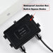 Close-up of the waterproof IP65-rated junction box on the back of the Rich Solar 200W panel with built-in bypass diodes.