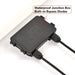 Waterproof IP65 junction box with built-in bypass diodes on the back of a Rich Solar 24V solar panel.