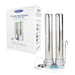 Crystal Quest Double Stainless Steel Countertop Water Filter 80,000 Gallon capacity system shown with product packaging.