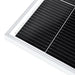 Close-up detail of the durable anodized aluminum frame corner and monocrystalline cells of a Rich Solar 150W solar panel.