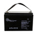 AIMS Power 12V 100Ah AGM deep cycle battery with carry strap, front label, top terminals, and black sealed case.