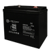 Angled view of AIMS Power 6V 225Ah AGM GC2 deep cycle battery showing front label, terminals, and black case.