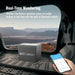 Real-time monitoring smartphone app screen tracking the Rich Solar ALPHA 1 battery status via built-in Bluetooth module inside an overland vehicle.