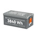 Rear perspective of the Rich Solar ALPHA 3 heated battery highlighting the large 3840Wh capacity label and internal heat technology text.
