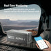 Smartphone app displaying real-time Bluetooth monitoring of the Rich Solar ALPHA 4 24V 100Ah Lithium Battery inside a vehicle trunk.