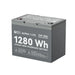 Rear view of the Rich Solar Alpha 1 Lite lithium battery displaying the 1280Wh specification label and safety warnings on a white background.