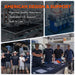 Multi-panel collage showcasing Rich Solar American Design and Support with automated manufacturing facility assembly lines, rigorous battery cell quality testing, and the dedicated U.S. customer support team.