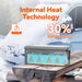 Cutaway infographic of Rich Solar ALPHA 2 PRO 12V 200Ah lithium battery internal heating technology showing a 30% efficiency increase in winter freezing conditions.