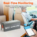 Real-time Bluetooth smartphone app interface displaying operation status and battery metrics for the Rich Solar ALPHA 2 PRO 12V 200Ah battery inside an RV.