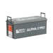 Angled studio view of the Rich Solar ALPHA 2 PRO 12V 200Ah LiFePO4 deep cycle solar battery featuring extended built-in rope carrying handles.