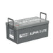 Rich Solar ALPHA 3 LITE 12.8V 300Ah 3840Wh solar battery shown from a three-quarter angle with both built-in rope handles extended upward for carrying.