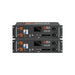 Two Rich Solar ALPHA 5 PRO 48V 100Ah Server Rack Batteries stacked vertically, displaying front panel connections and LCD screens.