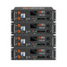 Four Rich Solar ALPHA 5 PRO 48V Server Rack Batteries arranged in a vertical stack, highlighting the scalable design for off-grid power systems.