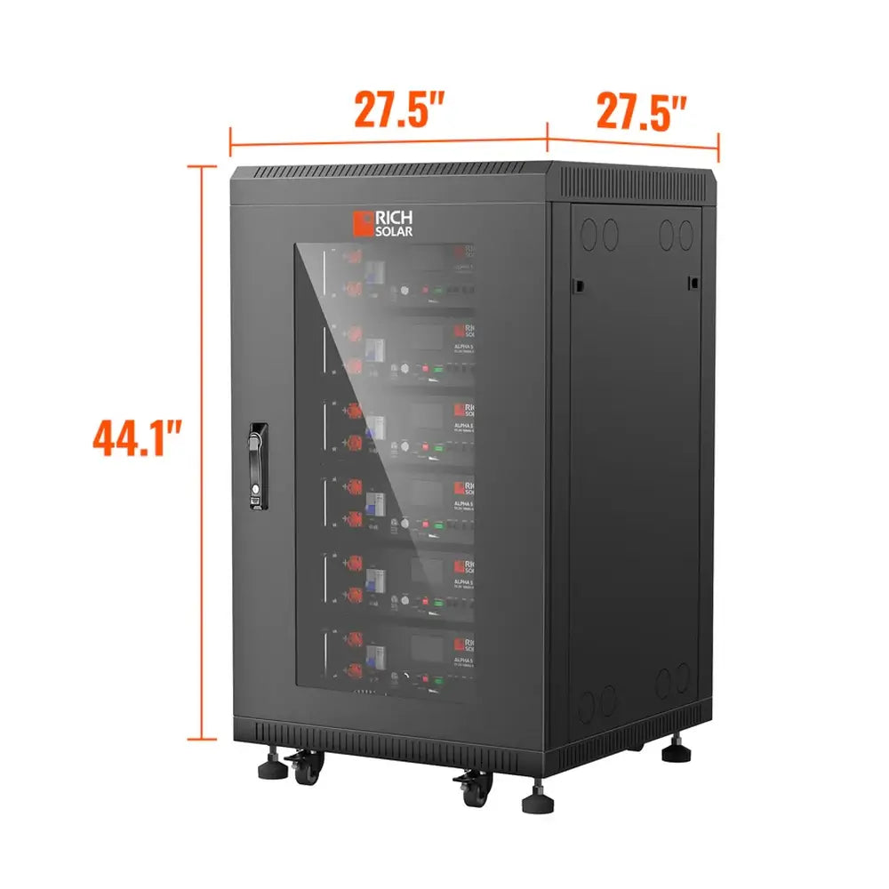 Dimensional drawing and physical size specifications schematic for the Rich Solar ALPHA 5 PRO 48V Server Rack Battery.