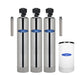 Crystal Quest Triple Tank Stainless Steel Acid Neutralizer System with brine tank and stainless steel filter housings.