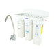 Crystal Quest Triple Stage Alkaline Under Sink Water Filtration System featuring three-canister design and chrome faucet.