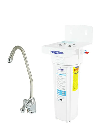 Crystal Quest Single Stage Alkaline Under Sink Water Filtration System with Chrome Faucet.