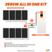Wiring and installation diagram for the Rich Solar 2680W All-in-One Kit featuring eight Mega 335W solar panels, a PV DC disconnect switch, and a 6500W inverter stack.