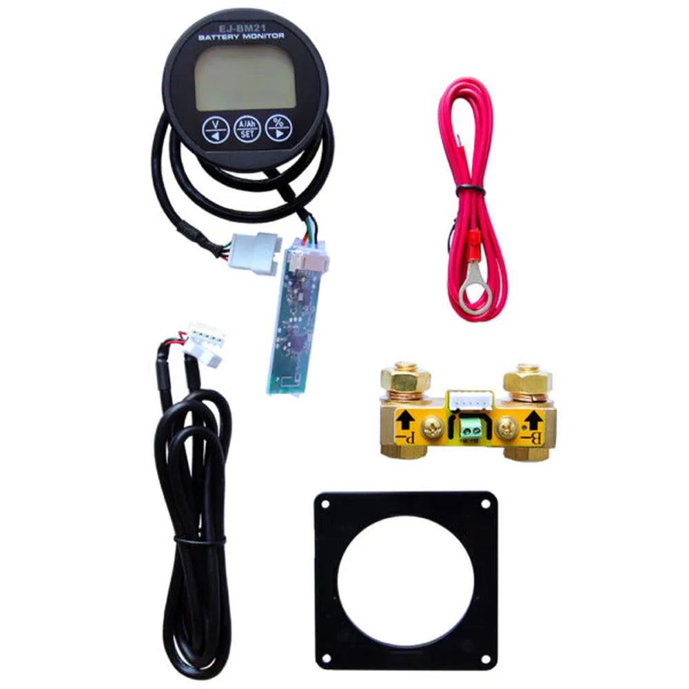 AIMS Power 500A Bluetooth battery monitor kit with LCD display, shunt, cables, and mounting plate.