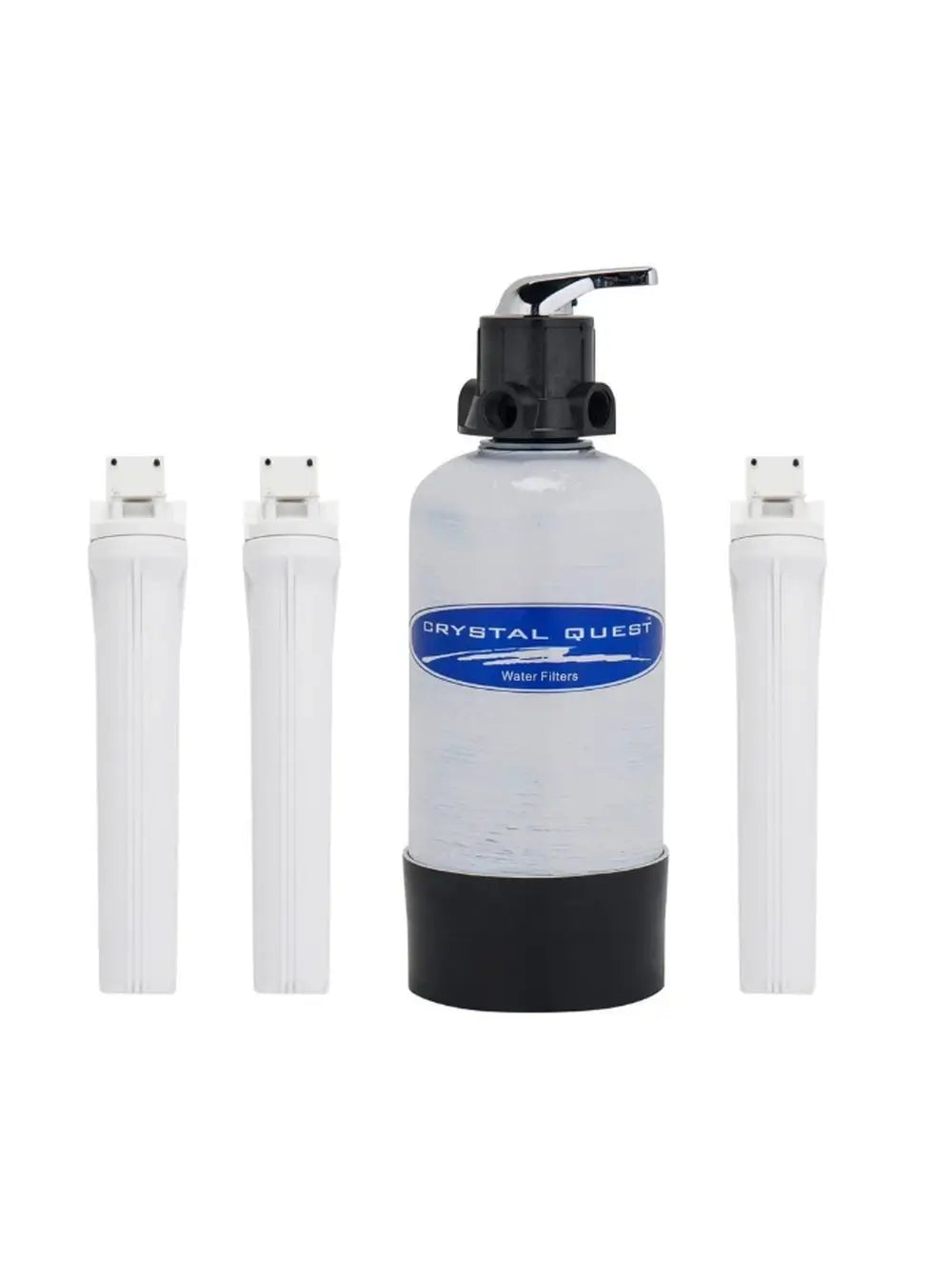 Crystal Quest EAGLE 1000 Manual Fiberglass Whole House Water Filter and Alkalizer with 11-stage filtration and manual backwash lever.