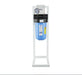 Crystal Quest single canister alkalizing water filtration system on a white floor stand with a pressure gauge.