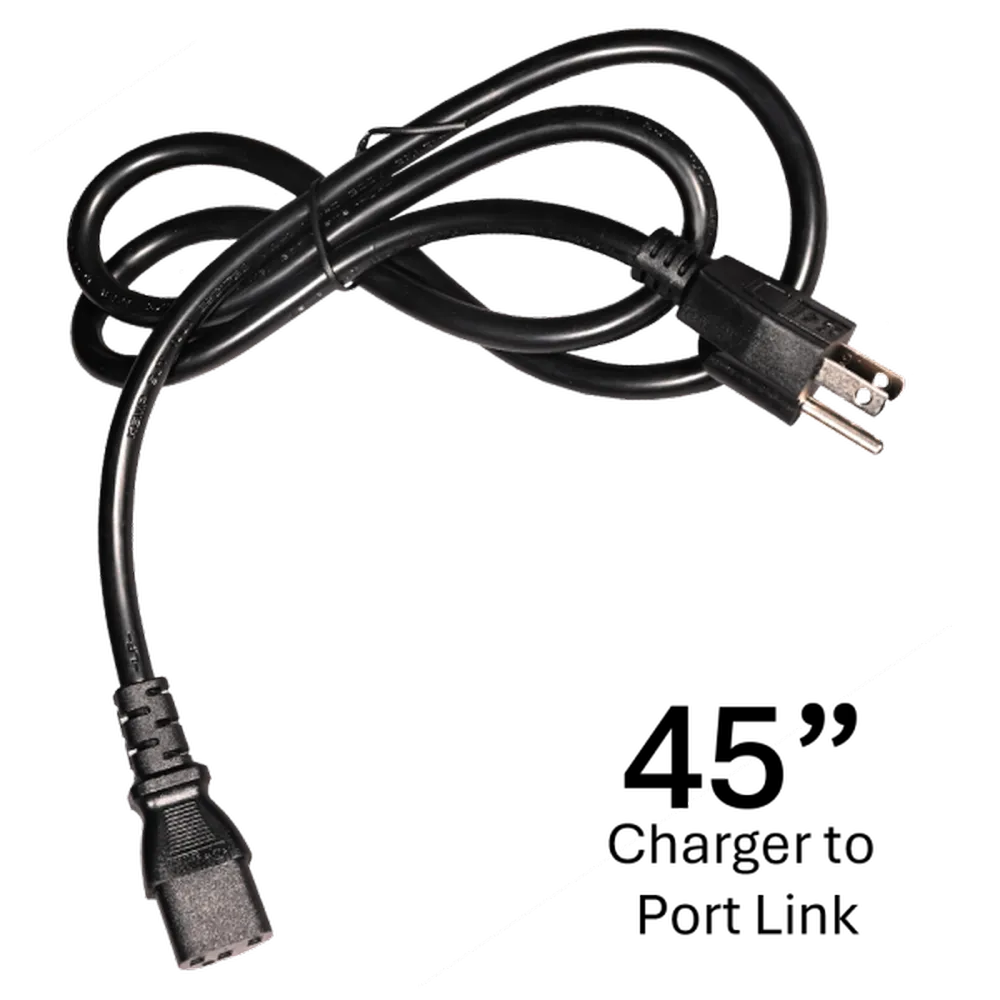 Black AC power cord for AIMS Power 48V LiFePO4 golf cart battery charger with three-prong plug.
