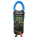 AIMS Power 600V True RMS clamp meter with blue jaws, digital display, and test lead inputs.