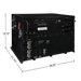 Angled view of AIMS Power AIO-12V solar generator showing PV input ports, AC terminals, status LEDs, handles, and black metal case.