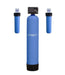 Crystal Quest High Flow Water Filtration system with single blue tank and two side cartridge filters.