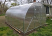A fully assembled GreenhouseToGrow Camellia 10x6.5 Greenhouse Kit featuring a heavy-duty galvanized steel arched frame and clear polycarbonate panels installed in a residential backyard.