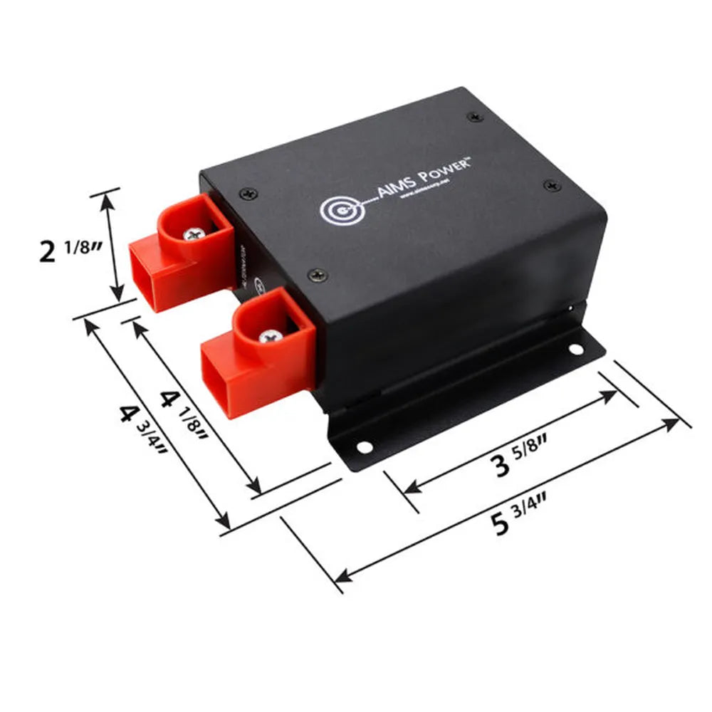 AIMS Power 100A lithium battery regulator dimensions for compact alternator battery charging installation.