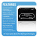 AIMS Power LiFePO4 battery features graphic with internal heater, Bluetooth monitoring, low maintenance, BMS safety, and stable output voltage.