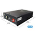 Angled view of AIMS Power 24V 400Ah LiFePO4 battery with 32 x 21 x 7 inch dimensions, 184 lb weight, terminals, and ports.