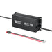 Side perspective of the Rich Solar 12V 10A lithium iron phosphate battery charger next to its quick-disconnect ring terminal adapter cord.