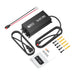 Complete kit contents for Rich Solar RS-BC12V10 12V 10A charger including user manual, ring terminal adapter, wall mounting screws, and drywall anchors.