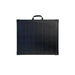 Front view of Lion Energy 100W LW 24V solar panel folded closed with integrated handle and black solar panel face