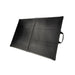 Angled view of Lion Energy 100W LW 24V foldable solar panel with dual black panels and side carry handle