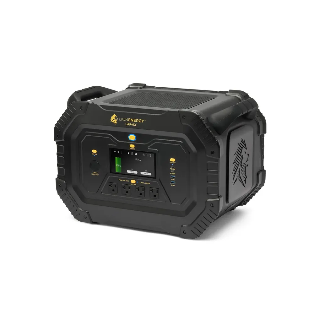 Lion Energy Safari 3000W solar generator front display view