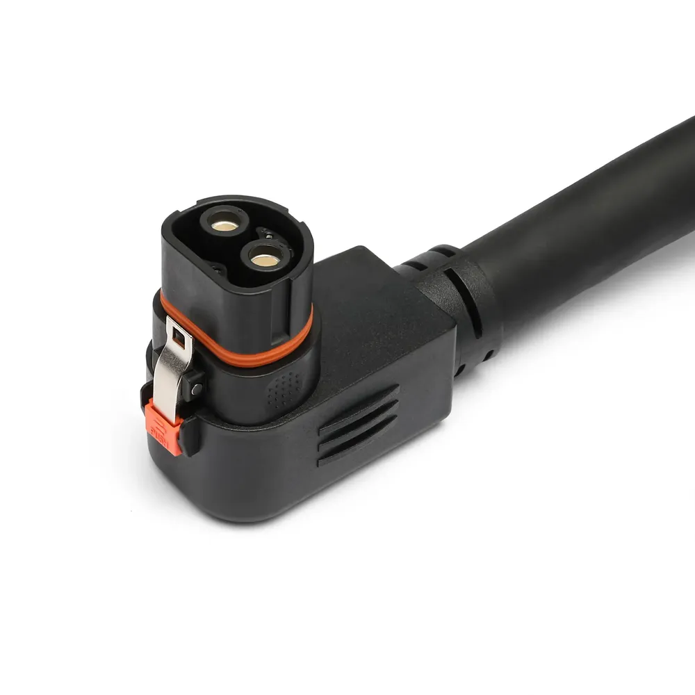Close-up of Lion Energy Safari XP expansion battery cable connector with locking plug detail
