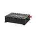 Three-quarter product shot of the Lion Energy Savanna IV power inverter showing the rugged black housing, terminal posts, vented side, and top label reading “Lion Energy Savanna IV Power Inverter”