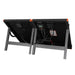 Rear view of Rich Solar MEGA 100W briefcase solar panel system with built-in adjustable kickstands deployed.