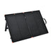 Angled front view of the Rich Solar MEGA 100W portable briefcase solar panel set up on its kickstands.