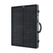 Folded Rich Solar MEGA 100 briefcase solar panel standing upright on its side, showcasing the built-in carrying handle and heavy-duty frame latches.