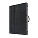 Folded Rich Solar MEGA 200W briefcase solar panel standing upright, showing its heavy-duty carrying handle and side latches.