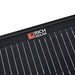 Close-up detail of the official Rich Solar logo printed on the durable black anodized aluminum frame of the 200W solar panel.