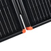 Macro view of the heavy-duty folding center hinges and orange protective corner bumpers on the Rich Solar MEGA 200 portable solar kit.